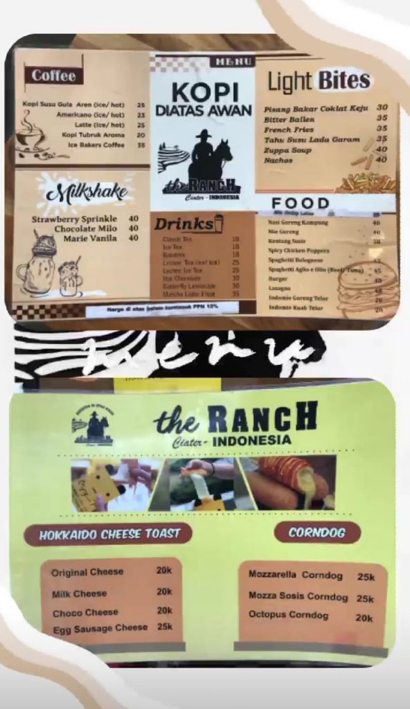 daftar harga menu the ranch ciater
